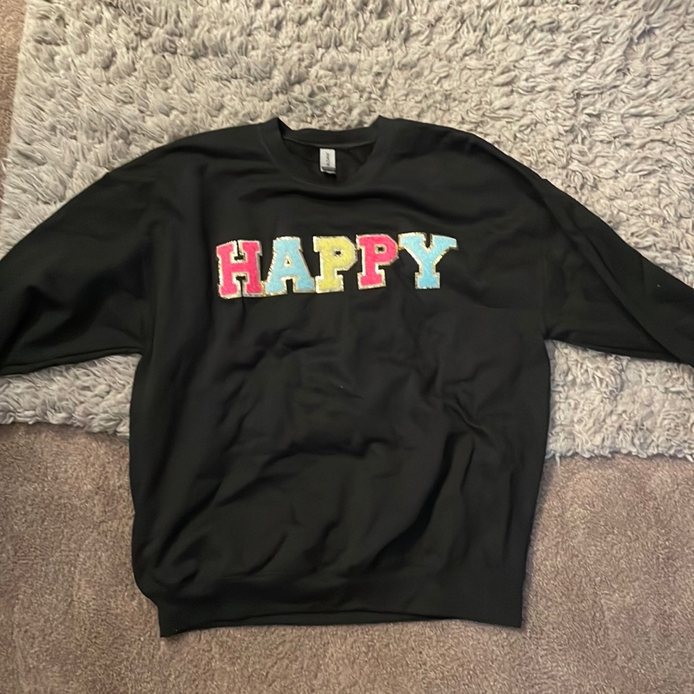 Custom Happy Black Patchwork Sweatshirt
